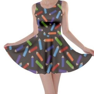 CowCow Colored Pencil Dress Cutesy Teacher Artist Skater Dress Size Medium